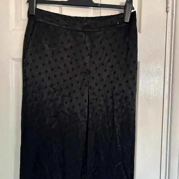 Per Una M&S Womens UK 12 Satin Black Spotted Flared Trousers new - Picture 4 of 6